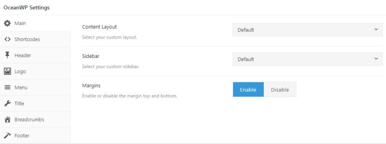 wordpress wpocean page settings