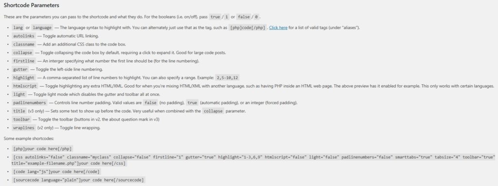 SyntaxHighlighter Evolved Parameters