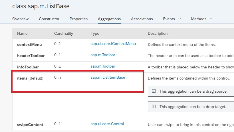 sap.m.list items aggregation