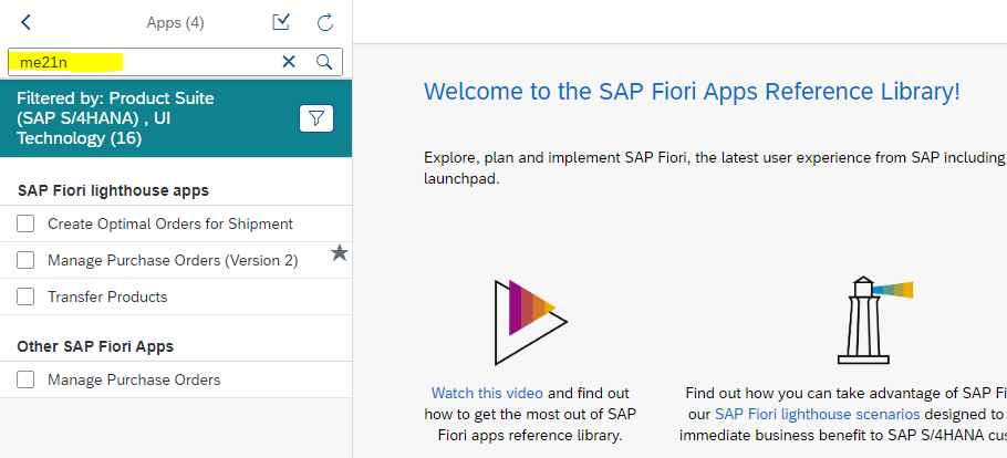 Find Fiori Apps from Fiori Apps library using transaction code